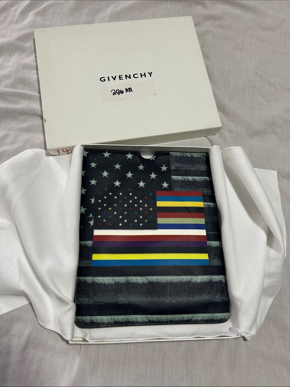Givenchy Black Multicolor Striped American Flag iPad/Tablet Case 10” X 9”